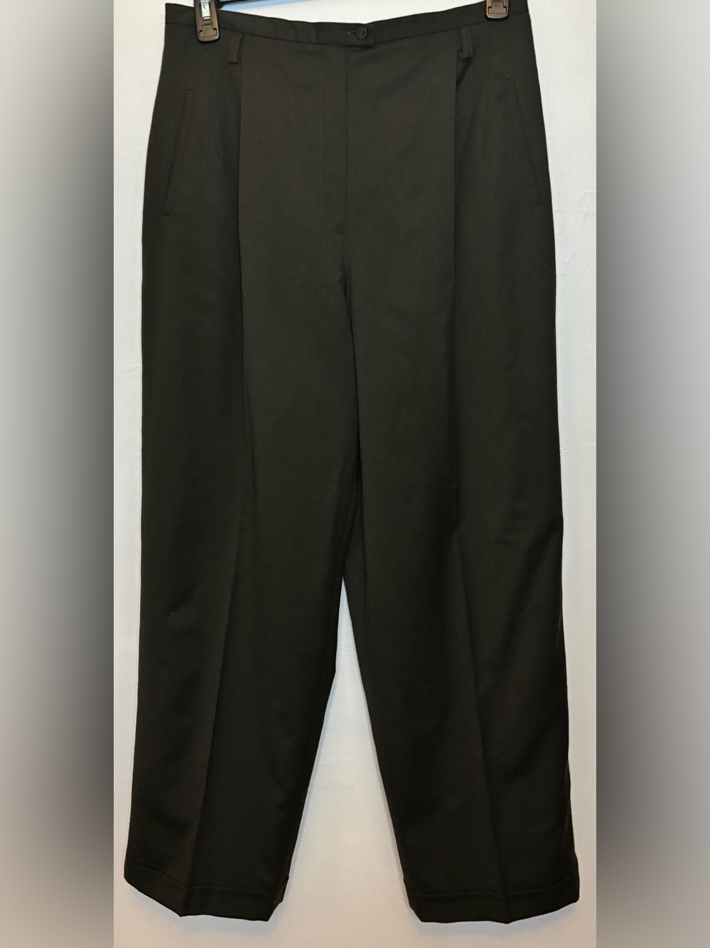 VTG Harve Benard Wool Spandex Pleated Dress Pants Trousers Russia Olive Green 14